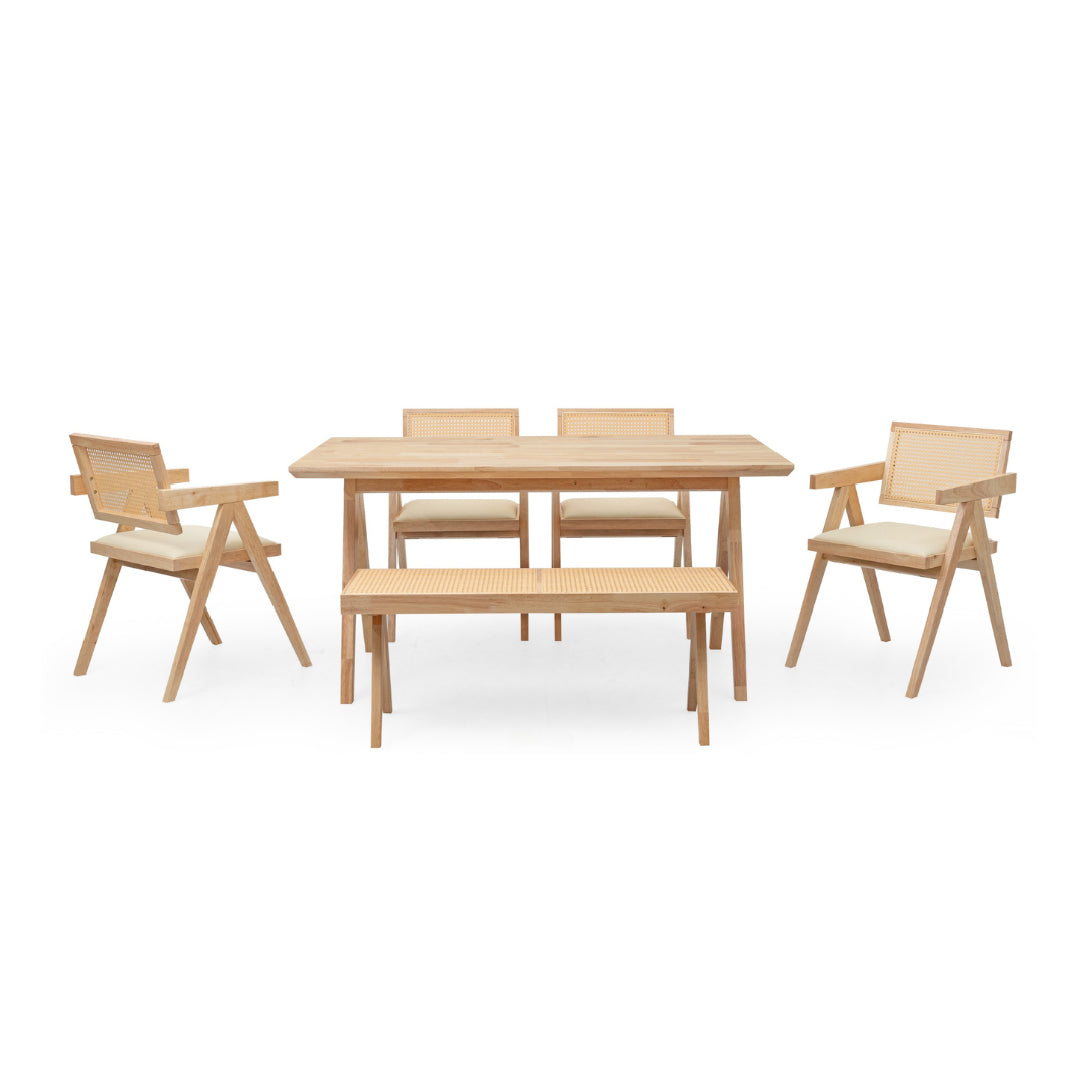 ADORA 1.5M Dining Set (1T+4C+1B) (Natural)