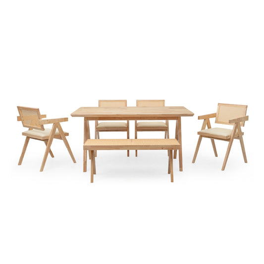 ADORA 1.5M Dining Set (1T+4C+1B) (Natural)