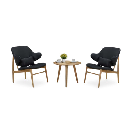 BELVOIR Lounge Set (1T+2C) (Natural Table with PU Black/Oak Chair)