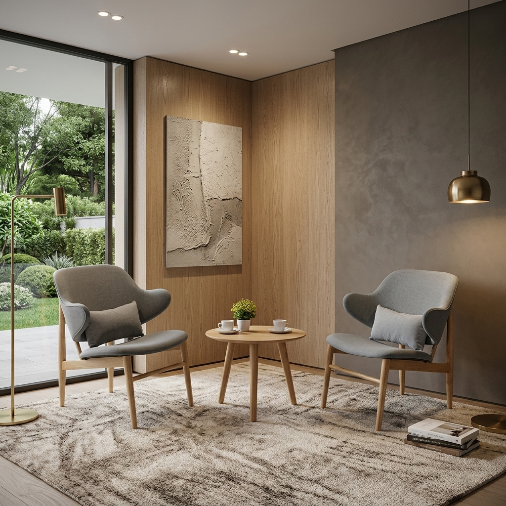 BELVOIR Lounge Set (1T+2C) (Natural Table with Ink/Oak Chair)