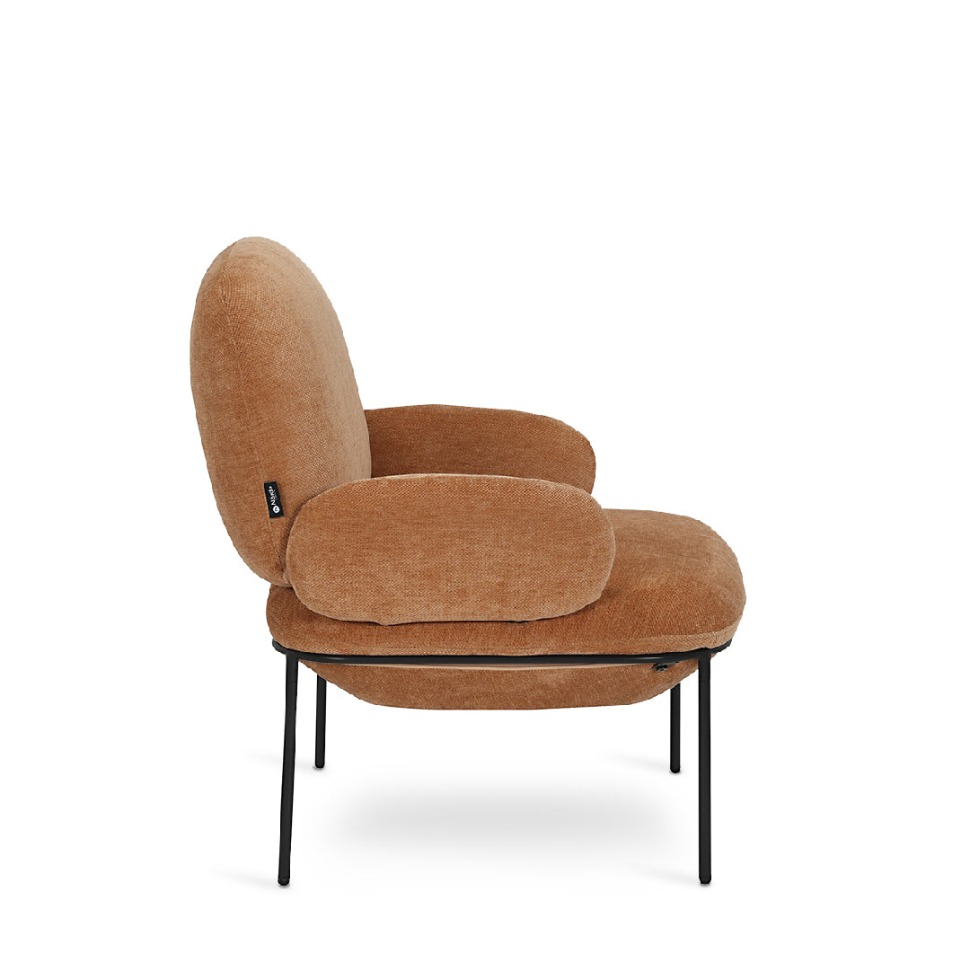JANIE Arm Lounge Chair, Fabric/Powder Coated Metal, Camel Brown
