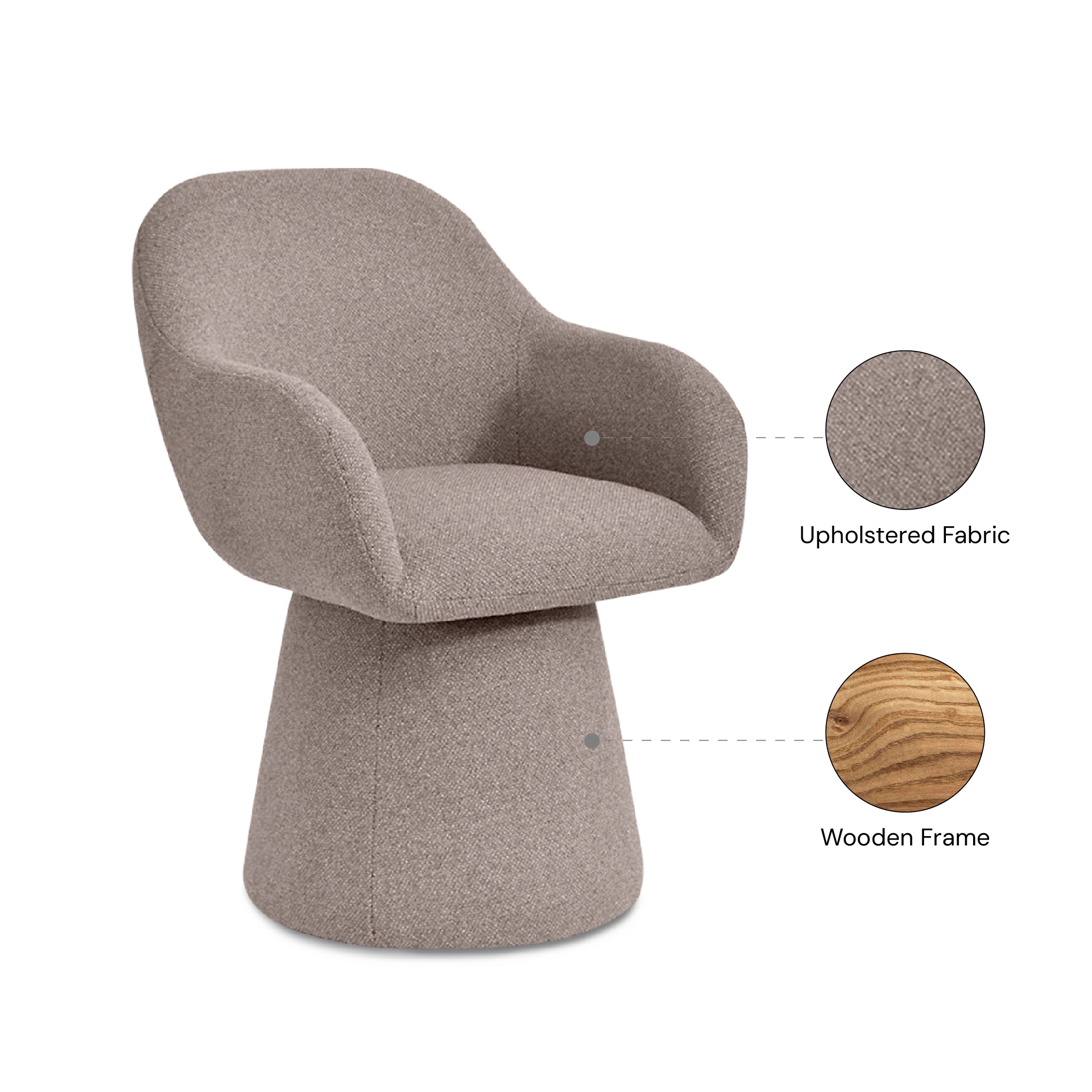 WENNIE Arm Lounge Chair, Upholstery Fabric/Wooden Frame, 360